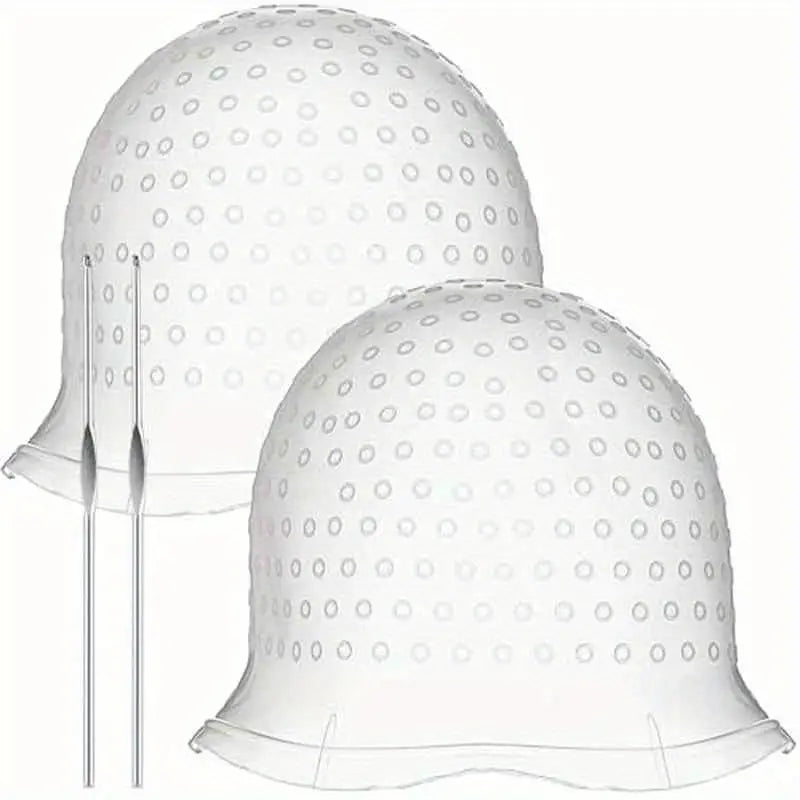 2 Sets Highlighting Cap with Hook, Silicone, Hair Cap for Highlight Bleach & Dye, with Holes
