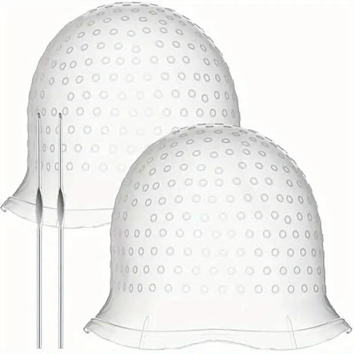 2 Sets Highlighting Cap with Hook, Silicone, Hair Cap for Highlight Bleach & Dye, with Holes